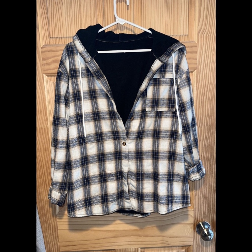 SHEIN plaid drawstring thermal lined hooded coat
